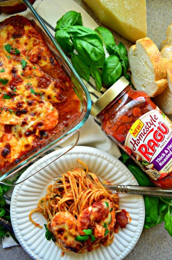 Baked Shrimp Parmesan Pasta #SimmeredInTradition #Ragu #Ad