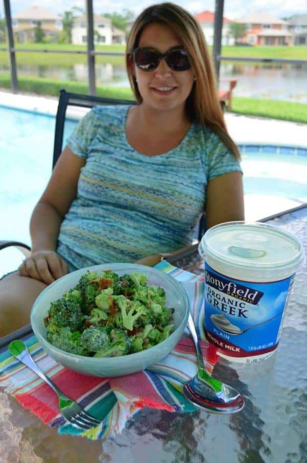 Skinny Greek Yogurt Broccoli Salad #‎SummerCravings‬‪ #‎stonyfieldblogger‬‪ #‎prAna‬ #ad