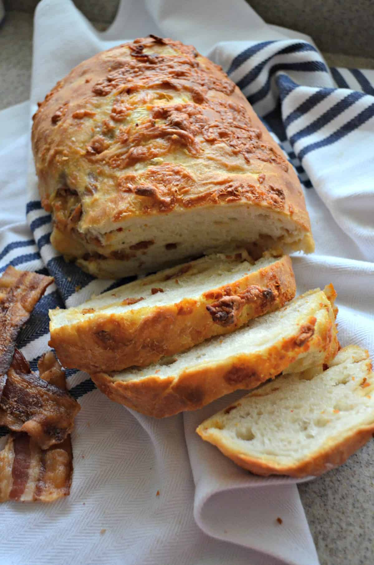 Chipotle Cheddar & Bacon No-Knead Crusty White Bread