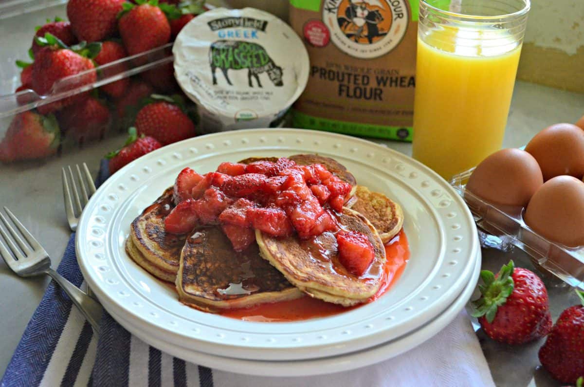Small Batch Whole Wheat Strawberry Greek Yogurt Pancakes With
