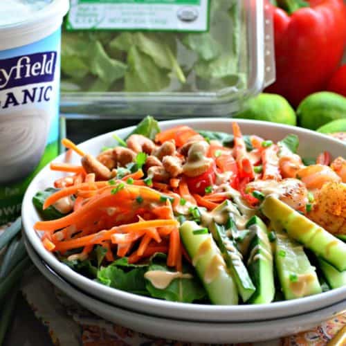 Thai-Inspired Kale & Shrimp Salad with Yogurt Peanut Dressing