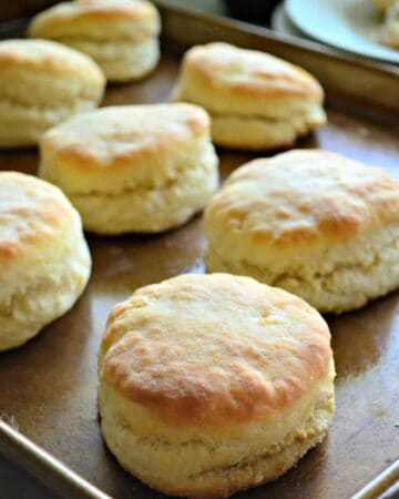 Buttermilk Biscuits on a baking sheet.