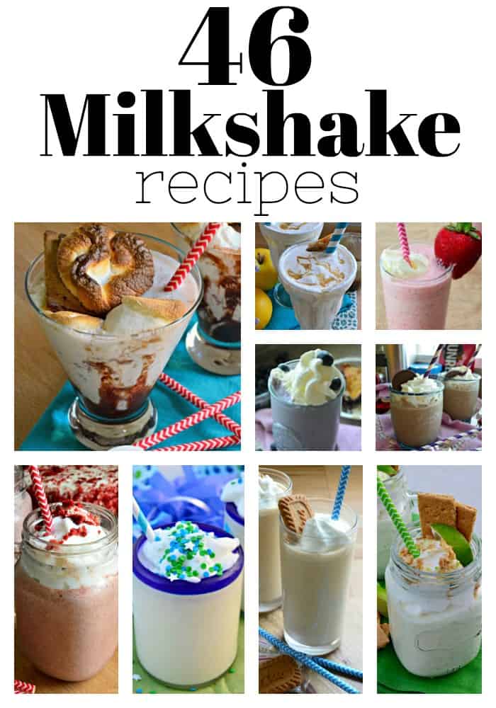 9 photo collage of various milkshakes with title text for pinterest.