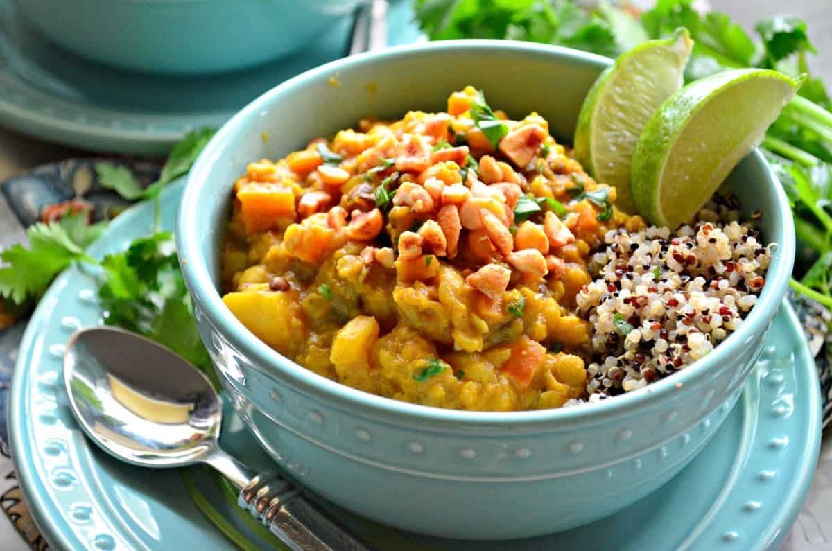 Lentil Pumpkin Curry Quinoa Bowls