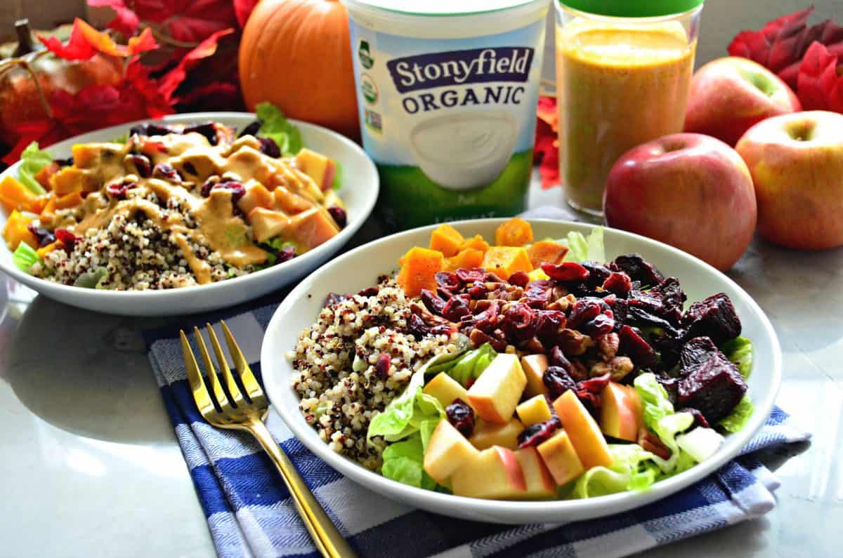 Harvest Quinoa Salad with Pumpkin Yogurt Dressing