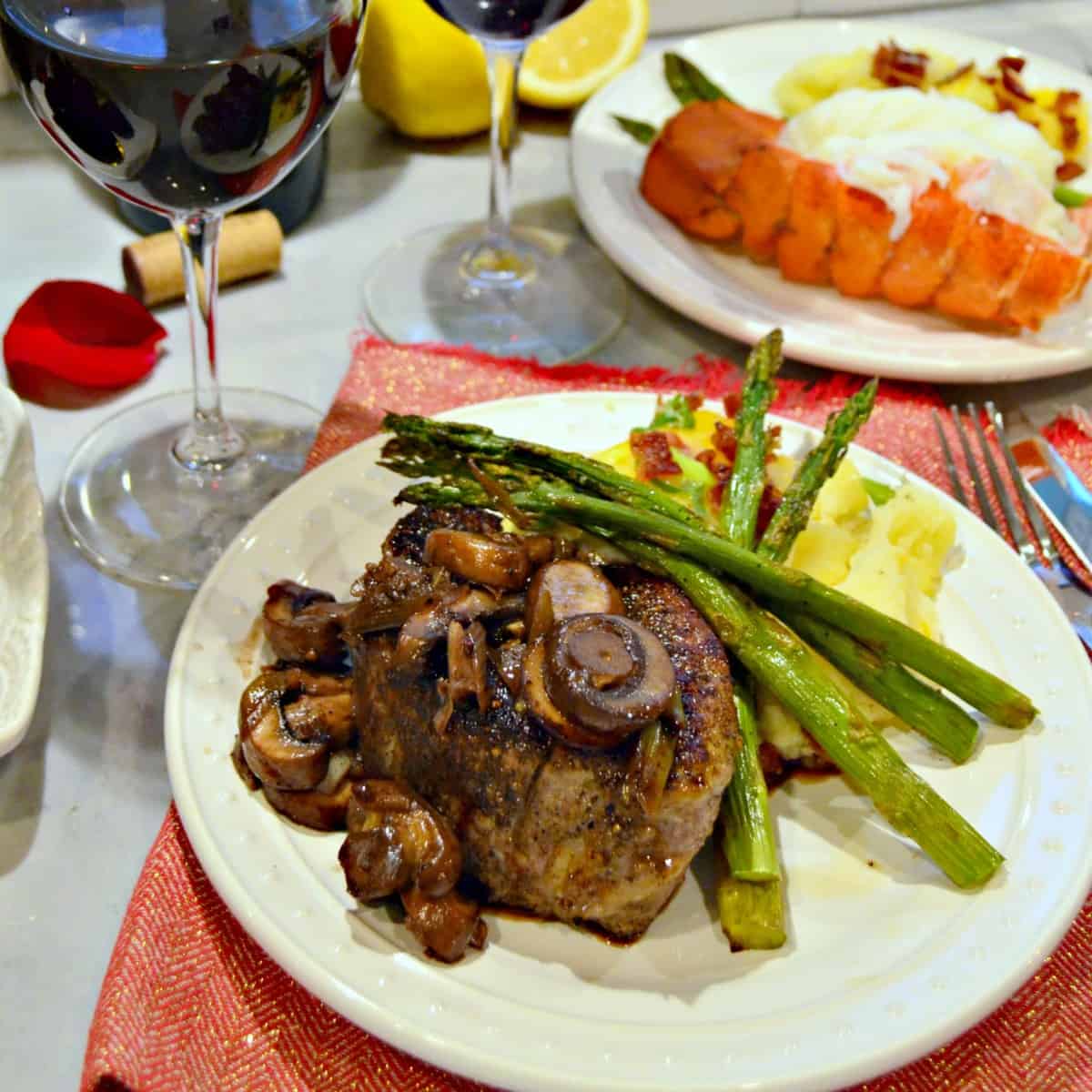 Irresistible Valentine S Meal For Two Filet Mignon Lobster Tail Sides Dessert Roses Katie S Cucina