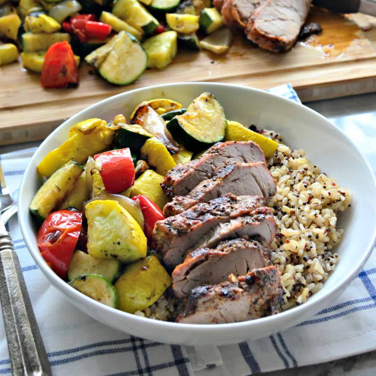 Roasted Garlic & Cracked Black Pepper Pork Tenderloin Brown Rice & Veggie Bowls