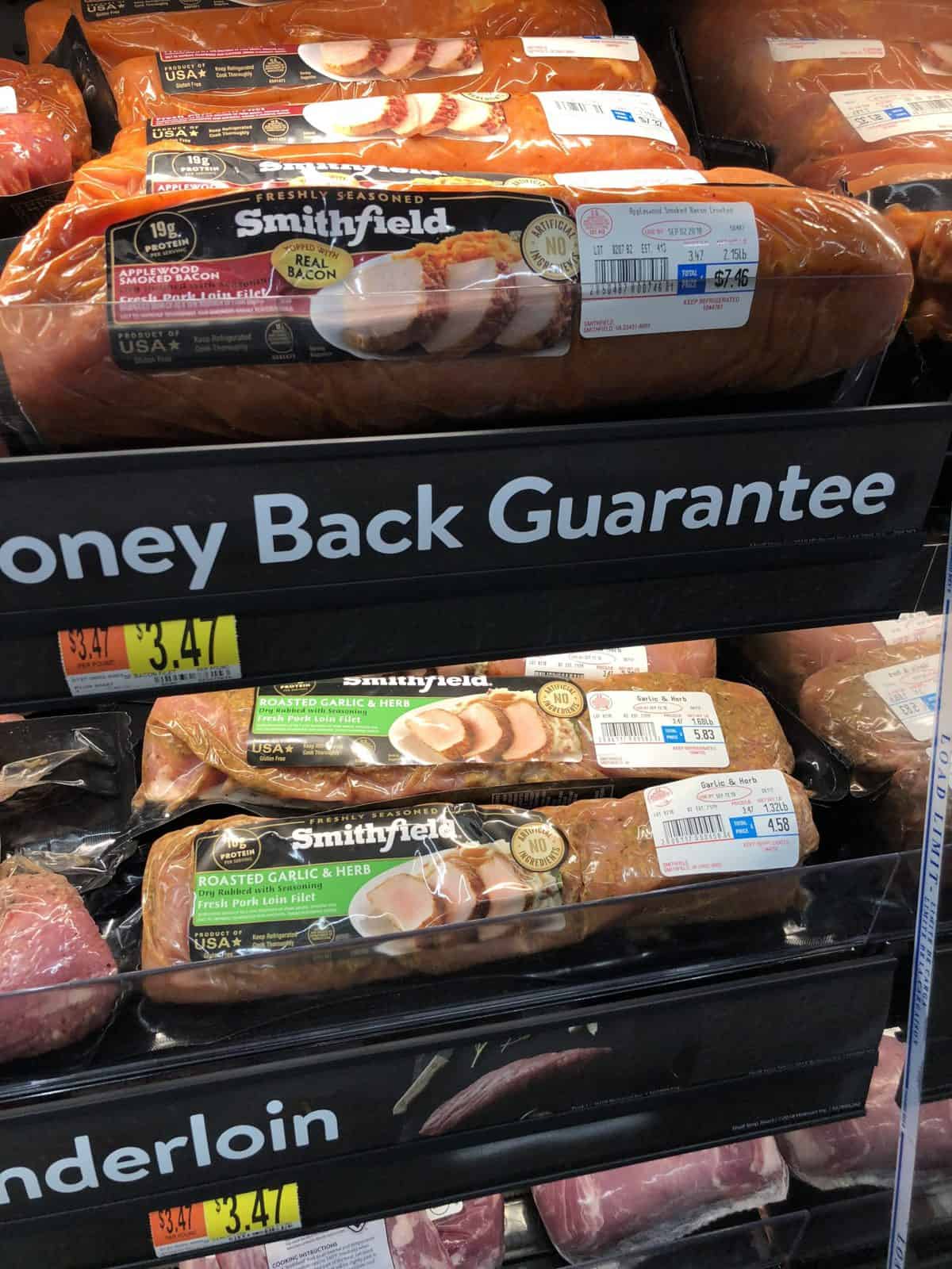 Smithfield Pork in package on shelf at Walmart