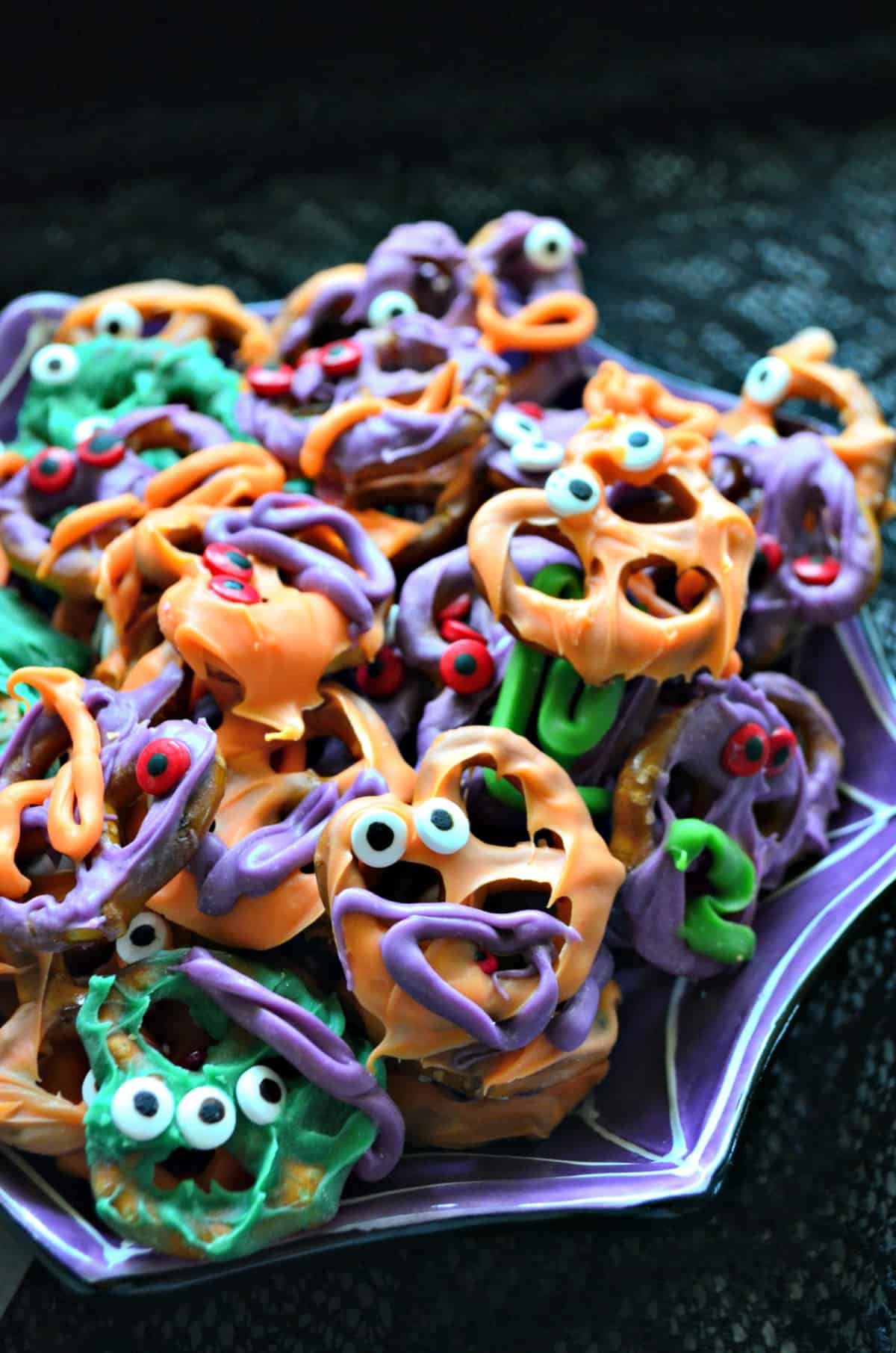 Chocolate Covered Pretzel Monster Bites