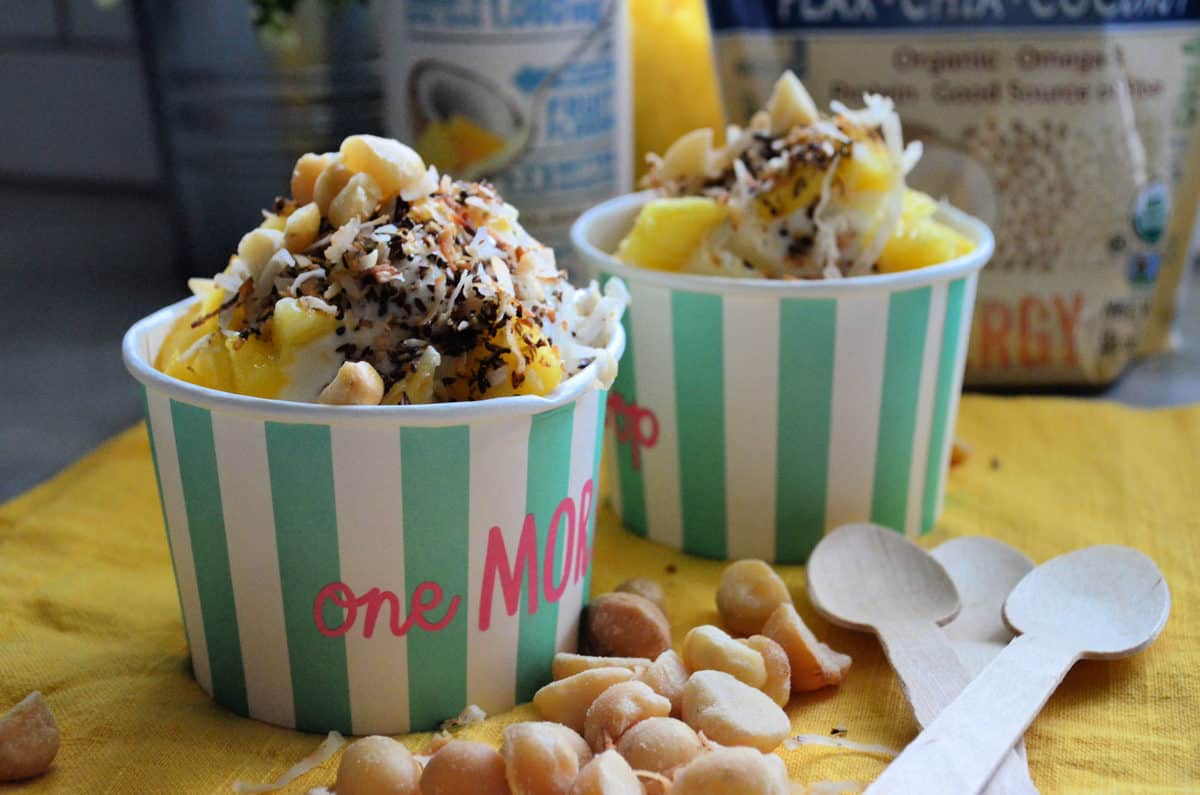 2 mini Piña Colada Frozen Yogurt Sundaes