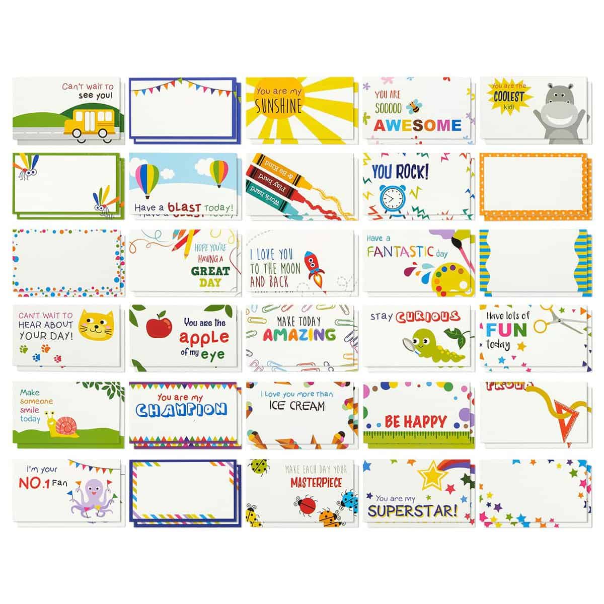 60 encouraging and positive Lunch Box Notes to put in kids lunch boxes.