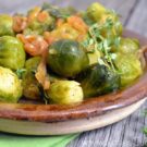 blated Brussels Sprouts garnished with thyme.