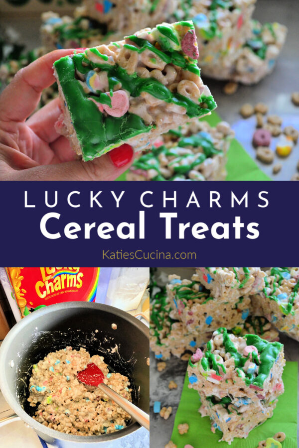 Lucky Charms Cereal Treats collage with title text for pinterest.