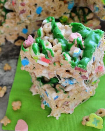 Two lucky charms cereal bars stacked on top of each other