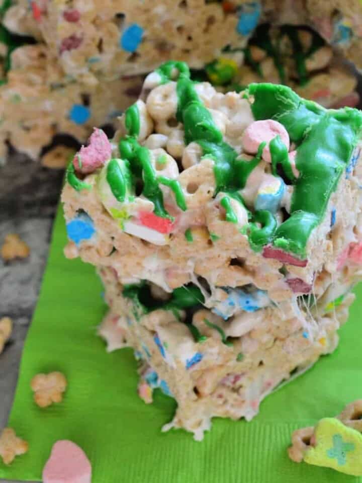 Two lucky charms cereal bars stacked on top of each other