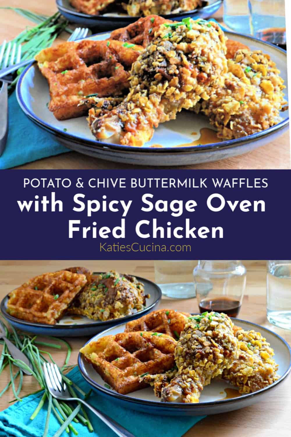 Potato & Chive Buttermilk Waffles with Spicy Sage Oven Fried Chicken