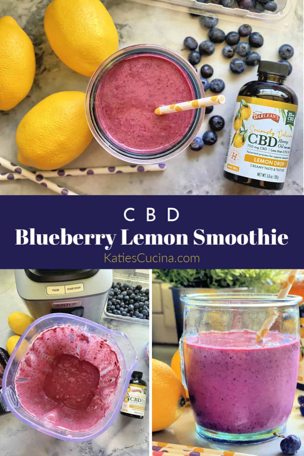 CBD Blueberry Lemon Smoothie collage with text