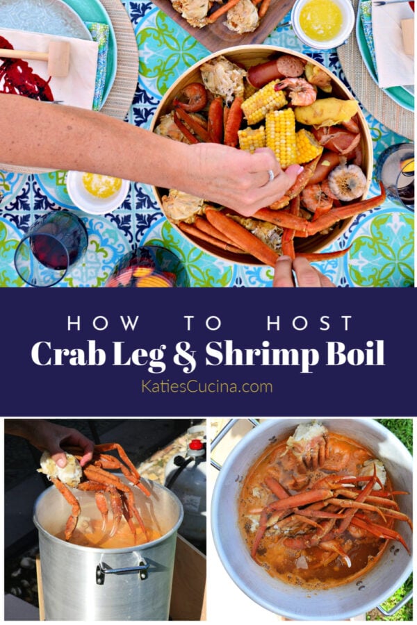 Photo collage and title text of Crab Leg & Shrimp Boil for Pinterest.