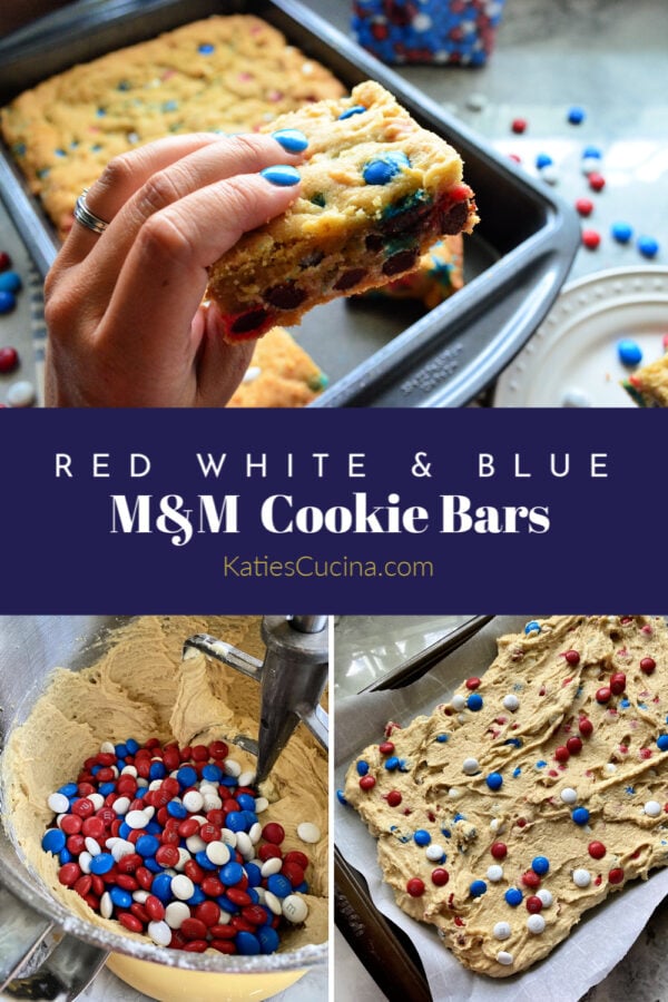 Patriotic Red, White & Blue M&M Cookie Bars  Katie's Cucina