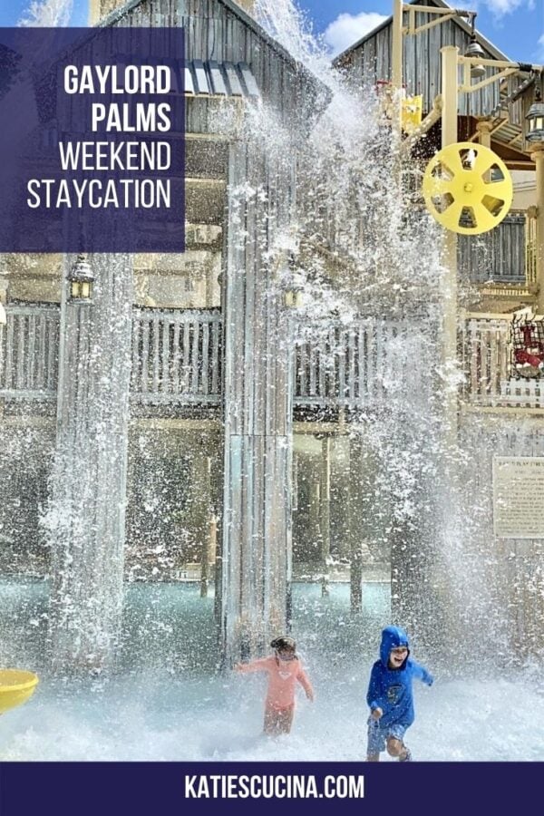 Kids running in water park with text on image.