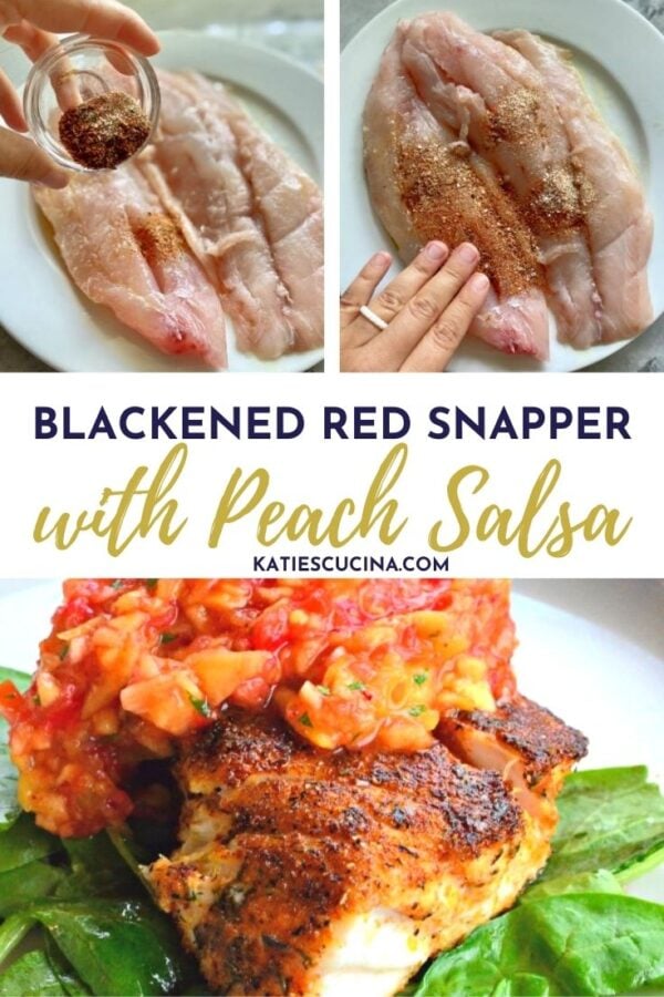 Three photos of red snapper with text on image for Pinterest.