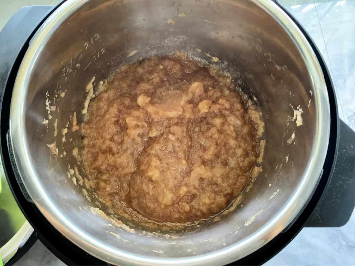 Top view of cooked applesauce in an Instant Pot. 