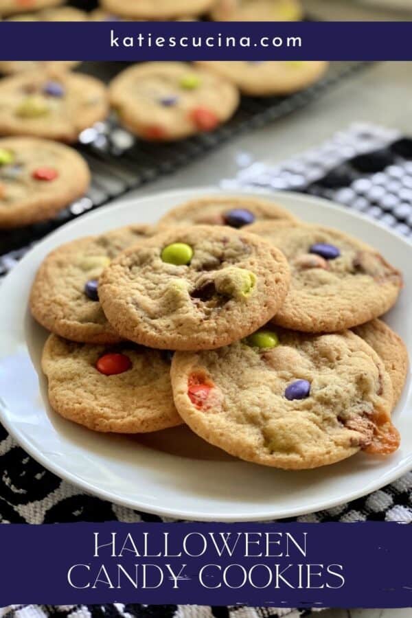 Plate of canday cookies with text on image for Pinterest.