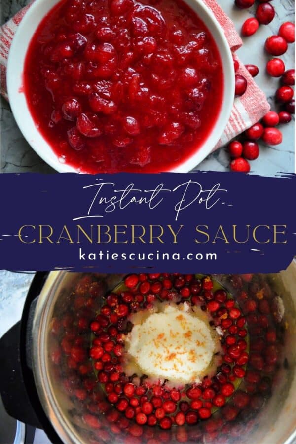 Two photos; top of cranberry sauce, bottom of before cooked in Instant Pot.