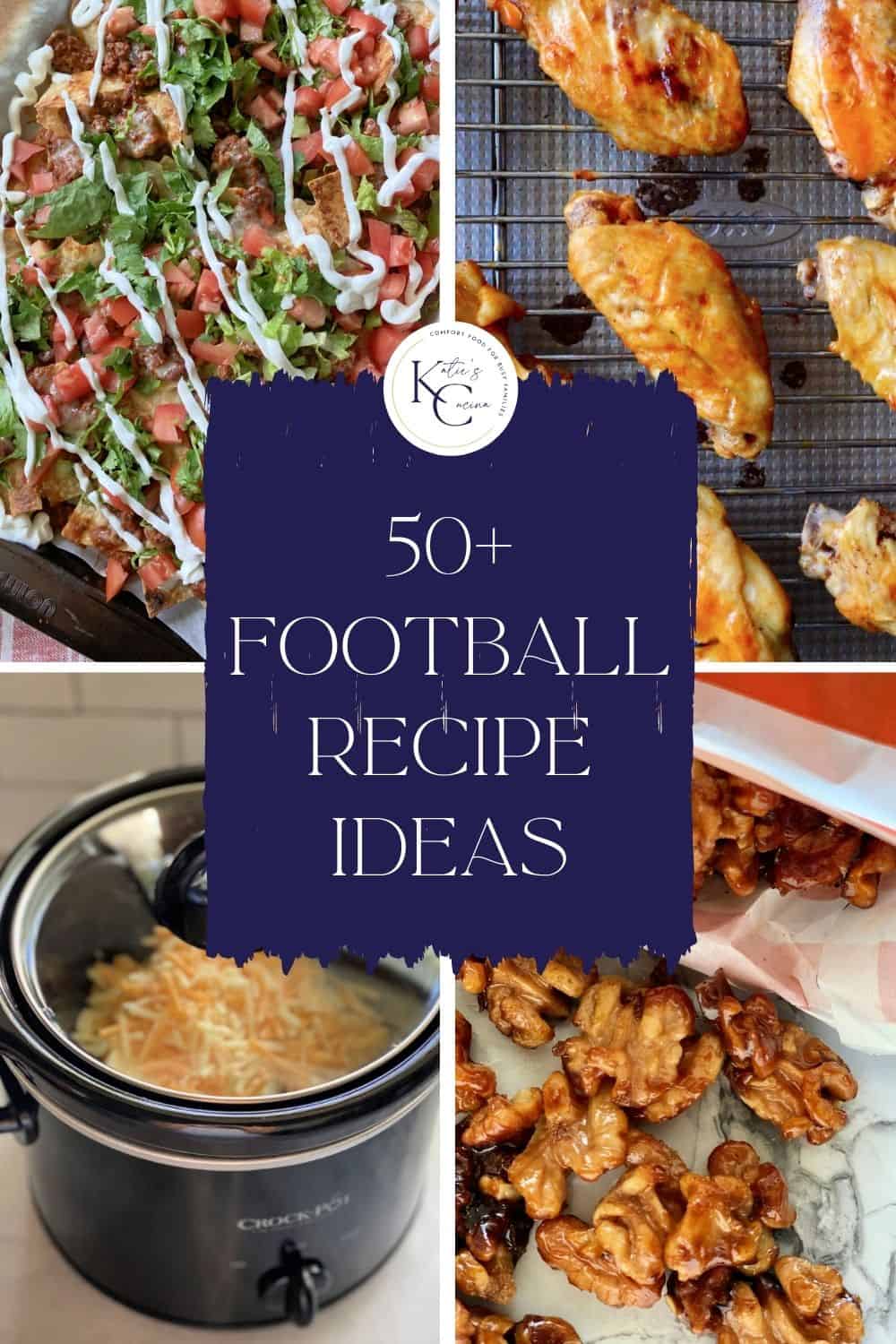 Four photo collage of different football recipes.