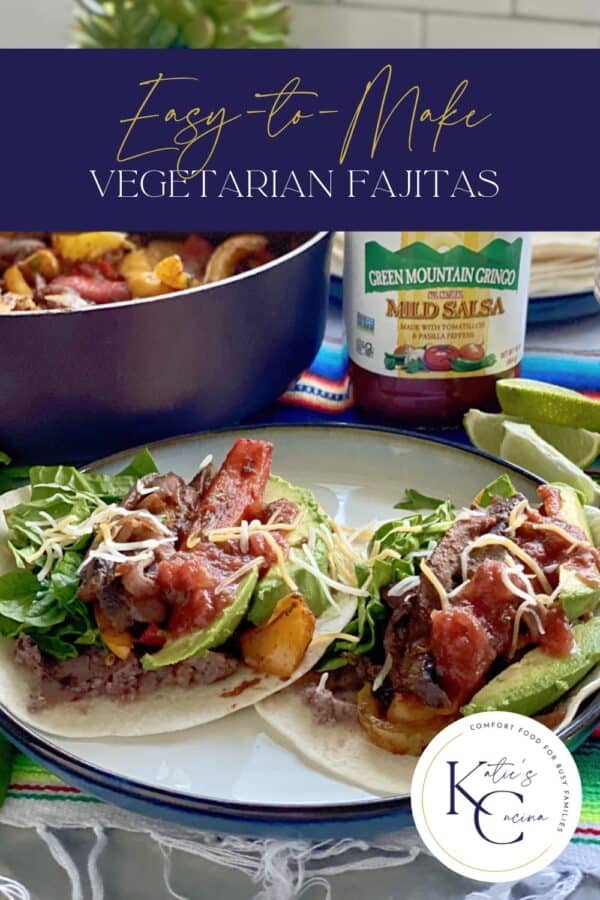 Tacos on a plate with salsa in the background with text on image for Pinterest.