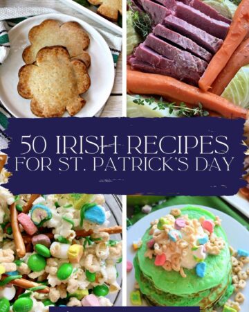 Four photos of irish recipes with text on image for Pinterest.