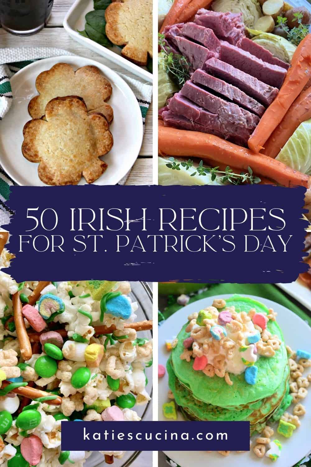 Four photos of Irish recipes with text on image for Pinterest.