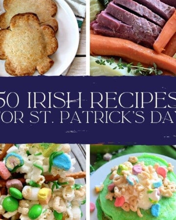 Four Irish recipes with recipe title text on image for Pinterest.