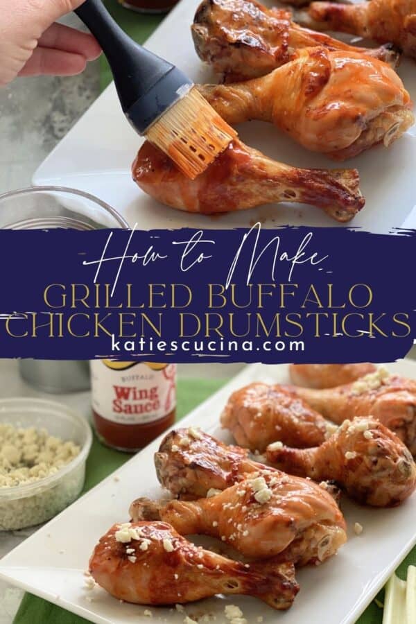 Two photos of chicken drumsticks split by text on image for Pinterest.