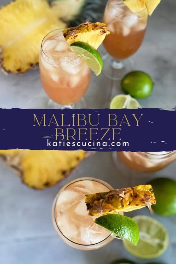 Two photos of Bay Breeze Cocktails divided by text on image for Pinterest.