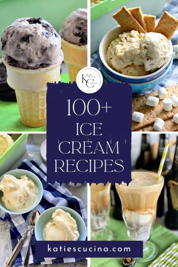 Four photos of ice cream with round up title on image for Pinterest.