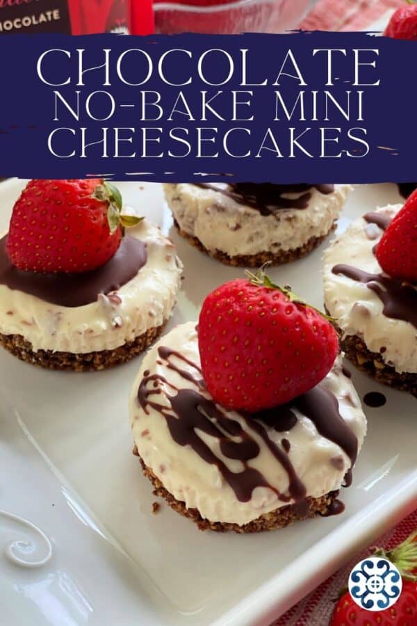 Multiple cheesecake bites with recipe title on text for Pinterest.