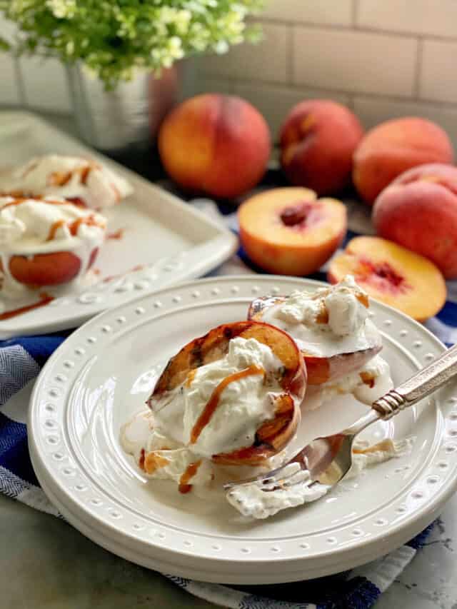 Grilled Peaches with Caramel Sauce and Whipped Cream