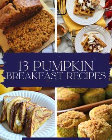 Four photos; bread, waffles, french toast, and muffins divided by text for Pinterest.