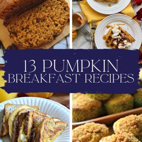 Four photos; bread, waffles, french toast, and muffins divided by text for Pinterest.