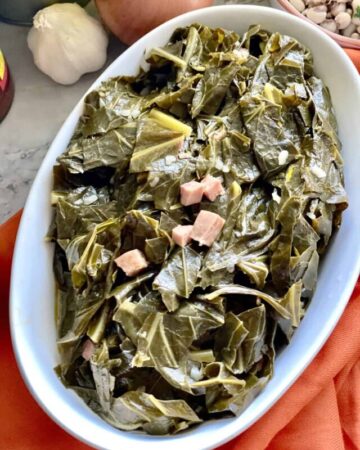 white bowl filled with chopped collard greens