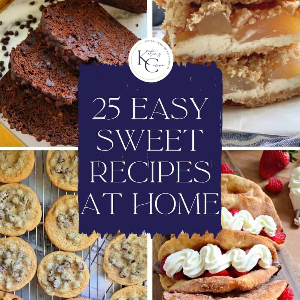 four desserts with recipe round up post title on image for pinterest.