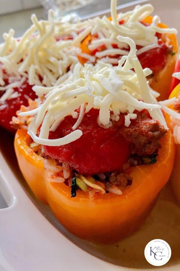 Orange Bell Pepper with tomato sauce and fresh grated mozzarella cheese.