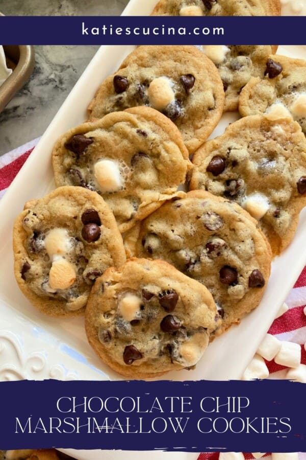 White platter filled with cookies with recipe title text on image for Pinterest.