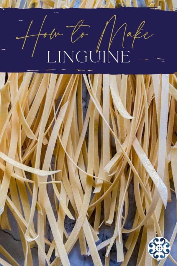 Dried fresh linguine with text onimage for Pinterest.